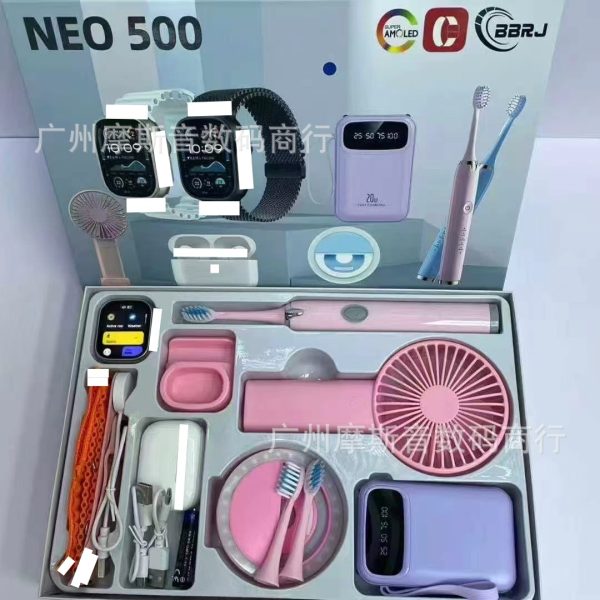 new neo500 smart watch men's and women's multifunctional headphones fan power bank toothbrush gift box huaqiangbei watch